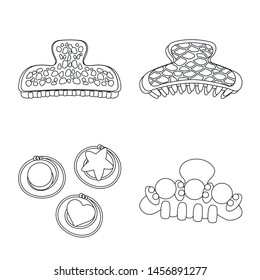 Vector design of hairdressing and hairclip signs. Set of hairdressing and accessories vector icon for stock.