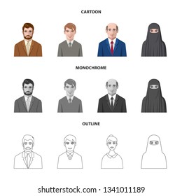 Vector design of hairstyle and profession  icon. Collection of hairstyle and character  stock symbol for web.