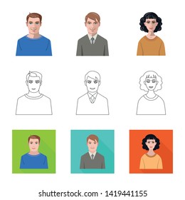 Vector design of hairstyle and profession  icon. Set of hairstyle and character  stock vector illustration.