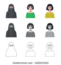 Vector design of hairstyle and profession  logo. Set of hairstyle and character  stock symbol for web.