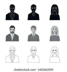 Vector design of hairstyle and profession  logo. Set of hairstyle and character  vector icon for stock.