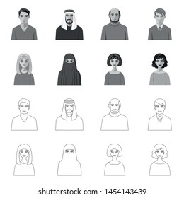 Vector design of hairstyle and profession logo. Collection of hairstyle and character vector icon for stock.