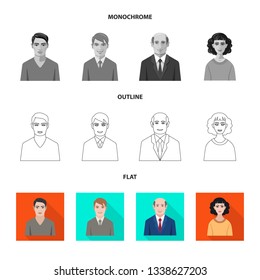 Vector design of hairstyle and profession  sign. Collection of hairstyle and character  stock vector illustration.