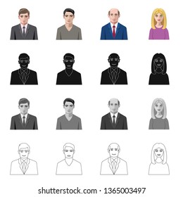 Vector design of hairstyle and profession  sign. Set of hairstyle and character  stock symbol for web.