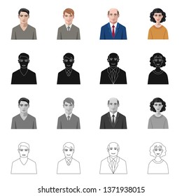 Vector design of hairstyle and profession  sign. Set of hairstyle and character  stock symbol for web.