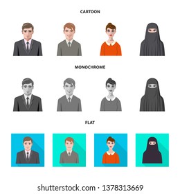 Vector design of hairstyle and profession  sign. Collection of hairstyle and character  stock symbol for web.