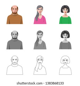 Vector design of hairstyle and profession  sign. Set of hairstyle and character  stock vector illustration.