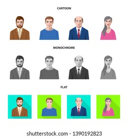Vector design of hairstyle and profession  sign. Collection of hairstyle and character  stock vector illustration.