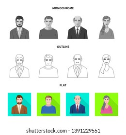 Vector design of hairstyle and profession  sign. Set of hairstyle and character  stock vector illustration.