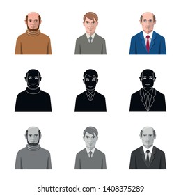 Vector design of hairstyle and profession  sign. Set of hairstyle and character  stock vector illustration.