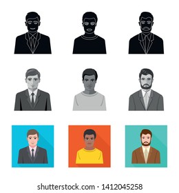 Vector design of hairstyle and profession  sign. Set of hairstyle and character  stock vector illustration.