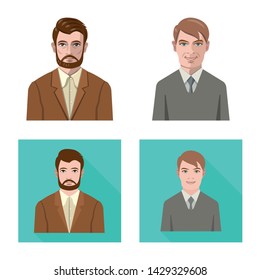 Vector design of hairstyle and profession sign. Set of hairstyle and character stock vector illustration.
