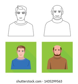 Vector design of hairstyle and profession sign. Collection of hairstyle and character stock vector illustration.