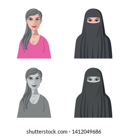 Vector design of hairstyle and profession  symbol. Collection of hairstyle and character  stock symbol for web.