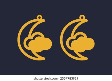 Vector design with half moon and cloud for earrings, pendant, bracelet or keychain. Cutout silhouette, jewelry cnc laser cut template for metal, wood or leather. Beautiful hanging bijouterie