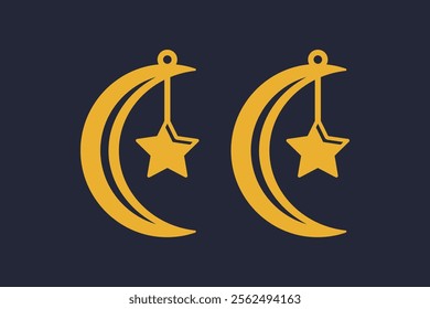 Vector design with half moon and star for earrings, pendant, bracelet or keychain. Cutout silhouette, jewelry cnc laser cut template for metal, wood or leather. Beautiful hanging bijouterie