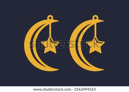 Vector design with half moon and star for earrings, pendant, bracelet or keychain. Cutout silhouette, jewelry cnc laser cut template for metal, wood or leather. Beautiful hanging bijouterie