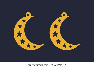 Vector design with half moon and stars for earrings, pendant, bracelet or keychain. Cutout silhouette, jewelry cnc laser cut template for metal, wood or leather. Beautiful hanging bijouterie