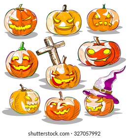Vector design of Halloween greeting  with Jack-o-lantern pumpkin