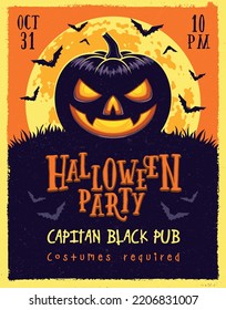 Vector design of Halloween party invitation. Spooky illustration of Halloween atributes with sample text in creepy fonts