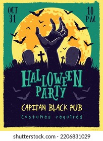 Vector design of Halloween party invitation. Spooky illustration of Halloween atributes with sample text in creepy fonts