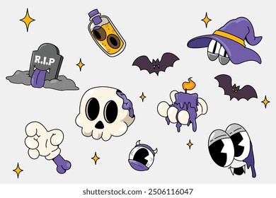  Vector design of Halloween Skeleton, Eyes, Candle ,bat for  your Sticker, Pin, Merchandise, T-shirt