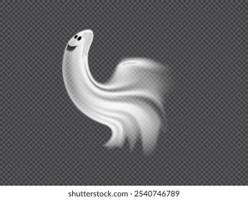 Diseño de Vector para Halloween, que representa un fantasma volador con una sonrisa aterradora sobre un fondo transparente para la decoración y la creación de una atmósfera espeluznante