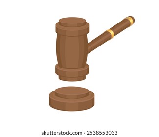 Diseño de Vector de un martillo hecho de madera con una base marrón redonda que generalmente es utilizada por los jueces en un tribunal para decidir un caso