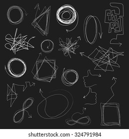 Vector design. Hand drawing.White arrows on a black background.