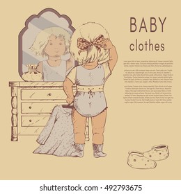Vector design with hand drawn baby clothes pattern vector illustration