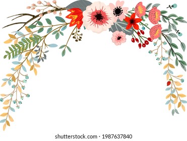 Diseño vectorial con hierbas y flores dibujadas a mano. Fondo botánico decorativo