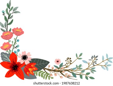 Vector design with hand drawn herbs and flowers. Decorative botanical background