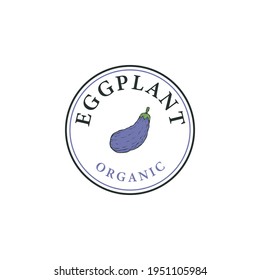 diseño vectorial etiqueta dibujada a mano logo de eggplant. plantilla de logotipo