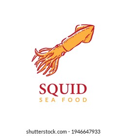 vector design hand drawn logo squid. logo template