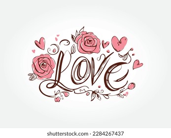 A vector design of a hand drawn love word with hearts and flowers. Perfect for Valentine's Day, weddings, anniversaries, and other special occasions.