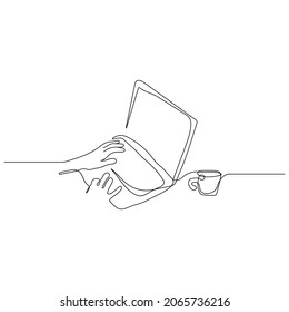 vector design hand drawn outline continuous style working with laptop