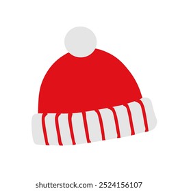 Vector design of hand drawn red wool knitted hat.