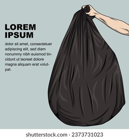 Vector design of hand holding black trash bag