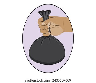 diseño vectorial de una mano sosteniendo una bolsa negra que parece estar dando