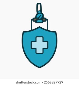 vector design of hand holding blue security shield on white background