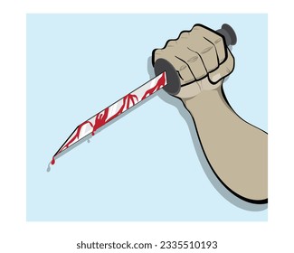 vector design of a hand holding a knife covered in blood as a symbol of murder or suicide commonly found in crime news