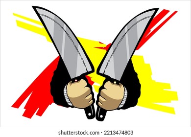 vector design of a hand holding a large kitchen knife.