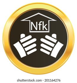Vector design of hand lifting the growth of Eritrea currency symbol Eritrean nakfa representing money on golden web button icon. Vector concept of addiction to choose investment ideas and growth. 