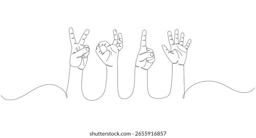 Vektordesign von Handliniengrafik mit verschiedenen Fingerstilen
