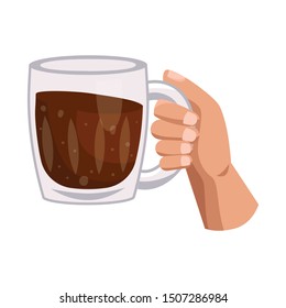 Vector design of hand and mug logo. Web element of hand and beer stock vector illustration.