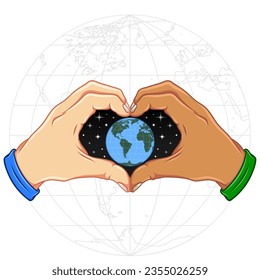 Vector design Hands forming a heart with the planet earth, as a symbol of protection of nature