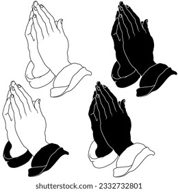 Vector design of hands together praying, hands of the priest praying to god