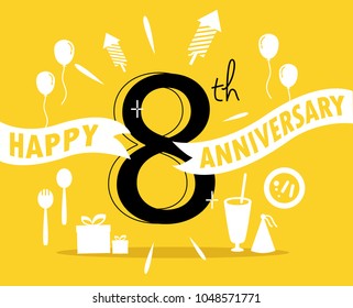 Vector design happy anniversary greeting flat line