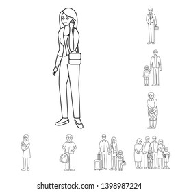 Vector design of happy  and character symbol. Set of happy  and portrait stock vector illustration.