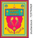Vector design of Happy Diwali India festival greeting background in Indian truck kitsch art style